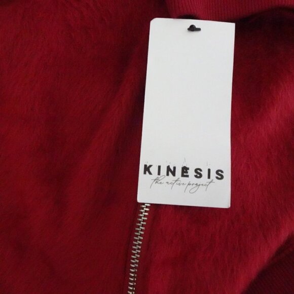 Kinesis Fuzzy Sweatshirt Top Women's Size L Red Burgundy Side Zippers Soft - Picture 7 of 8